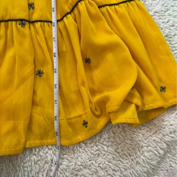 Anthropology Frock & Frill yellow velvet cold-shoulder dress w floral embroidery - Picture 15 of 15